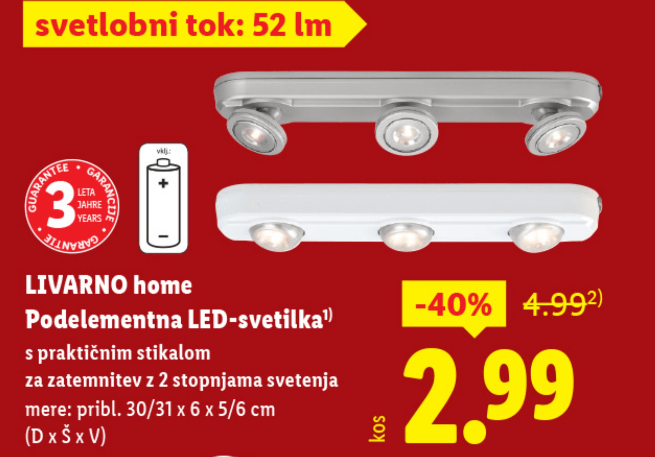 Livarno Home Podelementna LED-svetilka