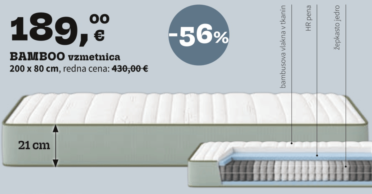BAMBOO vzmetnica 200 x 80 cm - Akcija v trgovini Prima