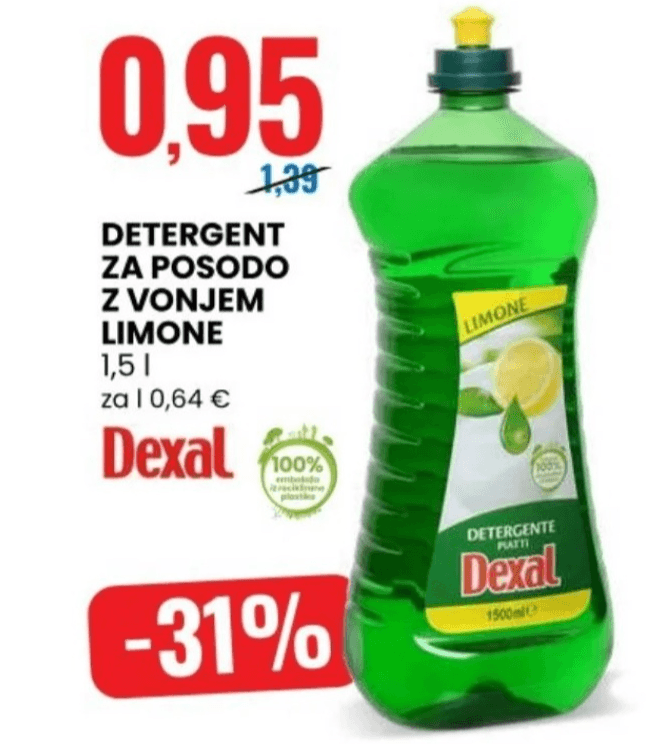 Detergent za posodo 1.5 l Dexal Akcija v trgovini Eurospin