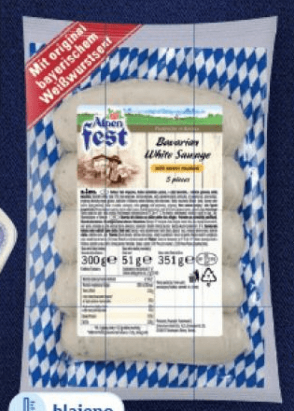 Alpenfest Bele bavarske klobase s sladko gorčico 351 g Akcija v trgovini Lidl