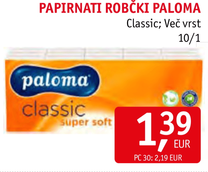 Robčki Paloma 10/1 Akcija v trgovini Tuš