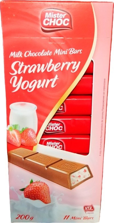 Mister Choc Strawberry Yogurt Milk Chocolate Bars 11 Bars, 200g - Akcija v trgovini Lidl