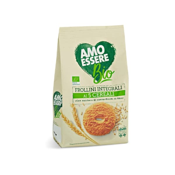 BIO POLNOZRNATI KEKSI FROLLINI S 5 ŽITI 300 g AMO ESSERE Akcija v trgovini Eurospin