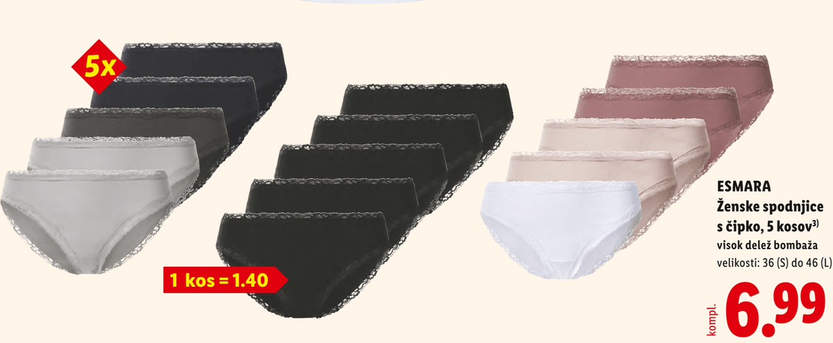 ESMARA Ženske spodnjice 5 kosov - Akcija v trgovini Lidl