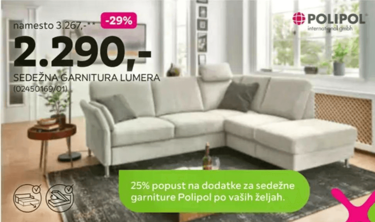 Sedežna garnitura Lumera - Akcija v trgovini Mömax