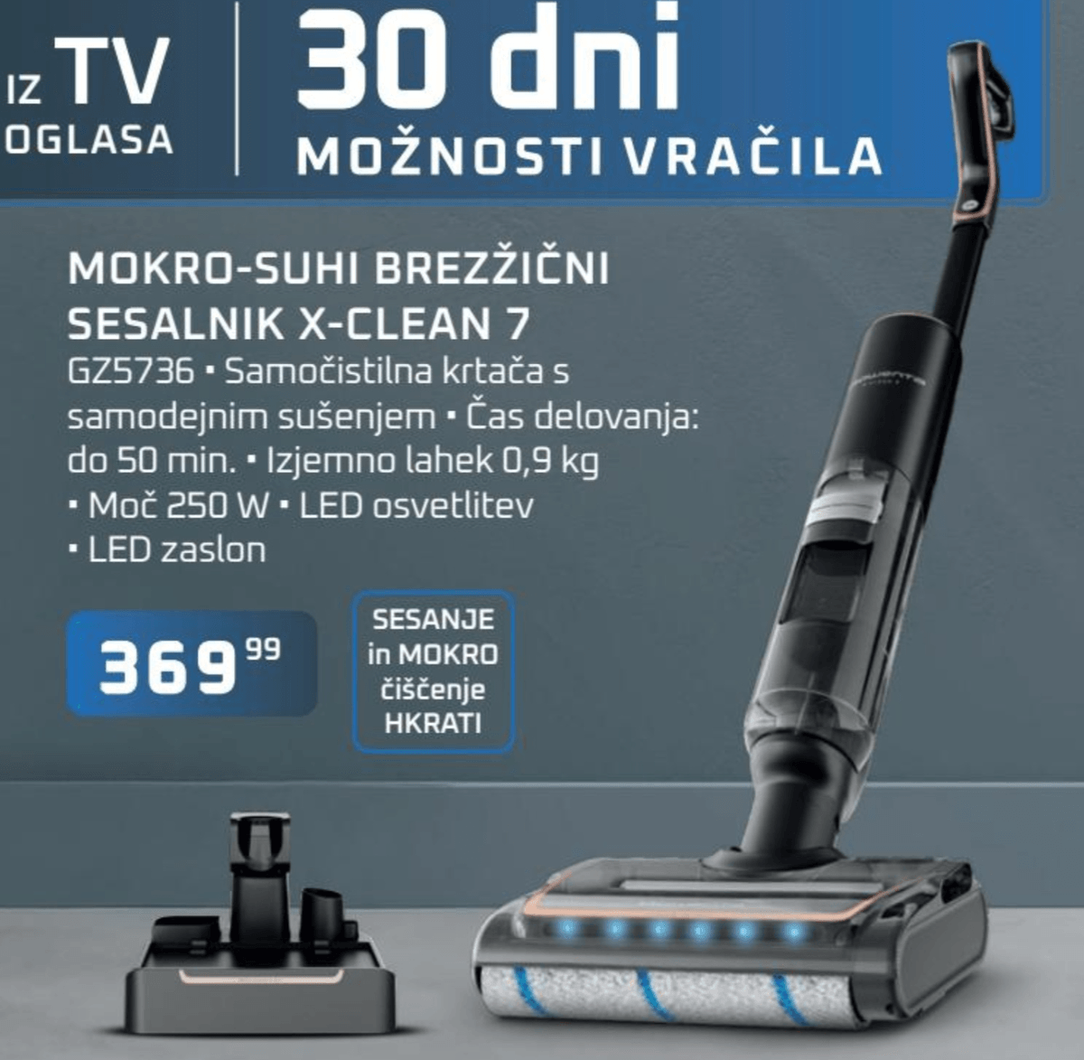 Mokro-suhi brezžični sesalnik X-Clean 7 - Akcija v trgovini Merkur