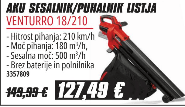 Aku sesalnik/puhalnik listja Venturro 18/210 Einhell Akcija v trgovini Merkur
