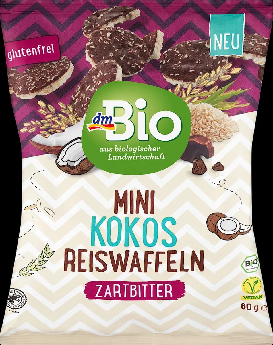 dmBio mini riževi vaflji s temno čokolado in kokosovimi kosmiči 60 g Akcija v trgovini Dm
