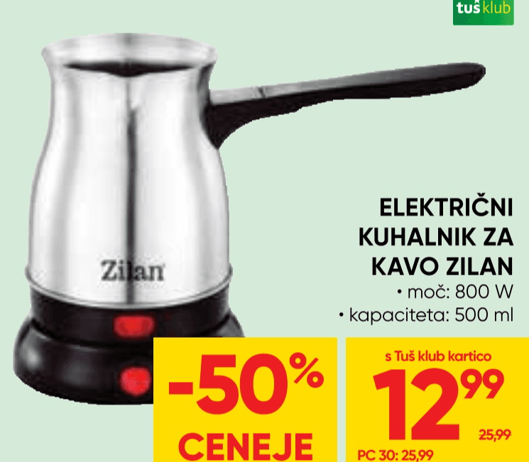 Električni kuhalnik za kavo Zilan Akcija v trgovini Tuš