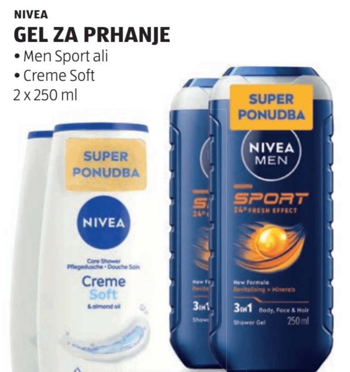 Nivea Gel za prhanje 2 x 250 ml Akcija v trgovini Mercator