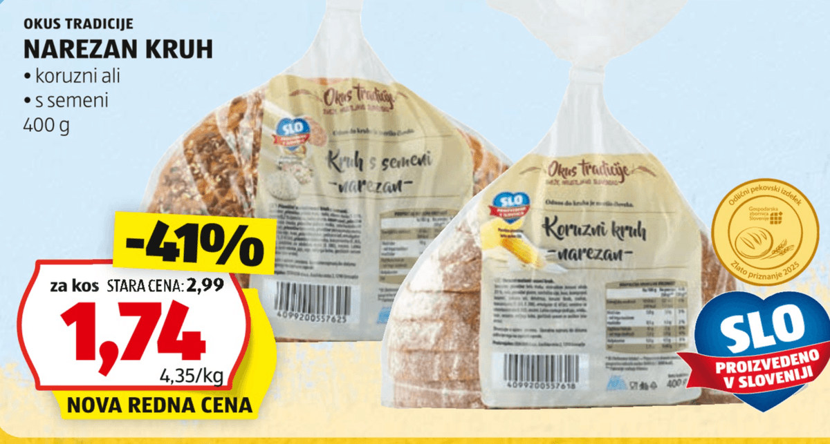 OKUS TRADICIJE Narezan kruh 400 g Akcija v trgovini Hofer