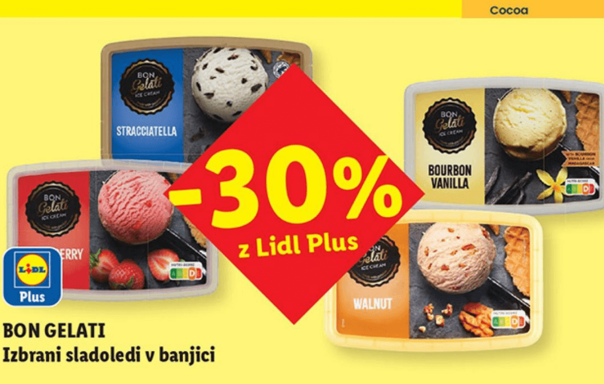 BON GELATI Izbrani sladoledi v banjici - Akcija v trgovini Lidl