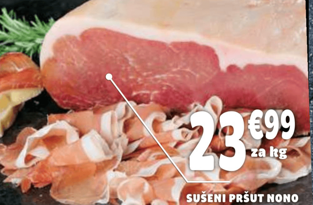 Sušeni pršut Nono za kg Akcija v trgovini E.Leclerc