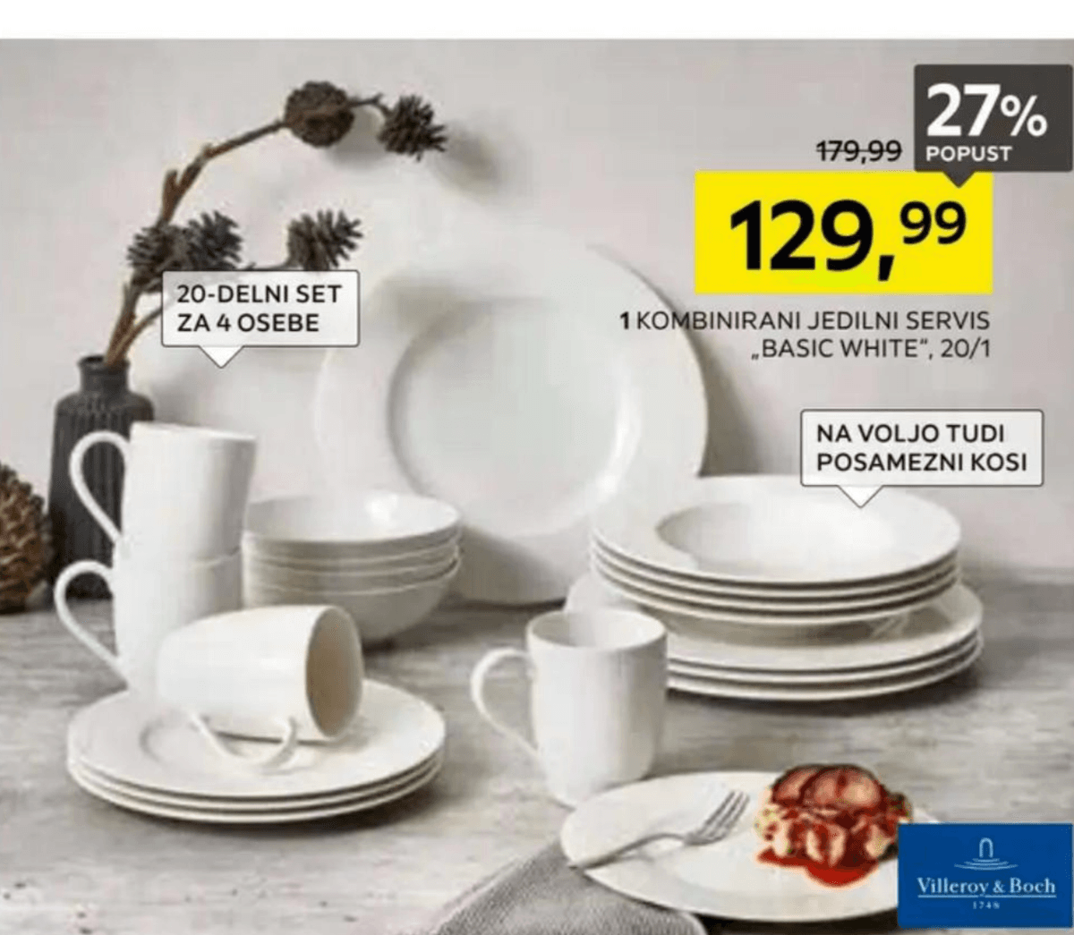 Kombinirani jedilni servis Basic White 20/1 Villeroy & Boch Akcija v trgovini Lesnina