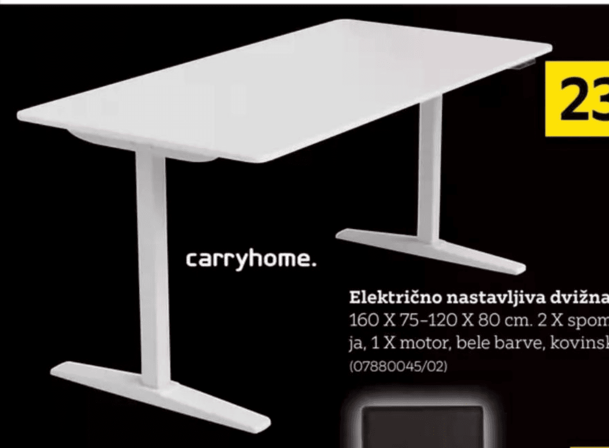 Električno nastavljiva dvižna miza carryhome. Akcija v trgovini Lesnina
