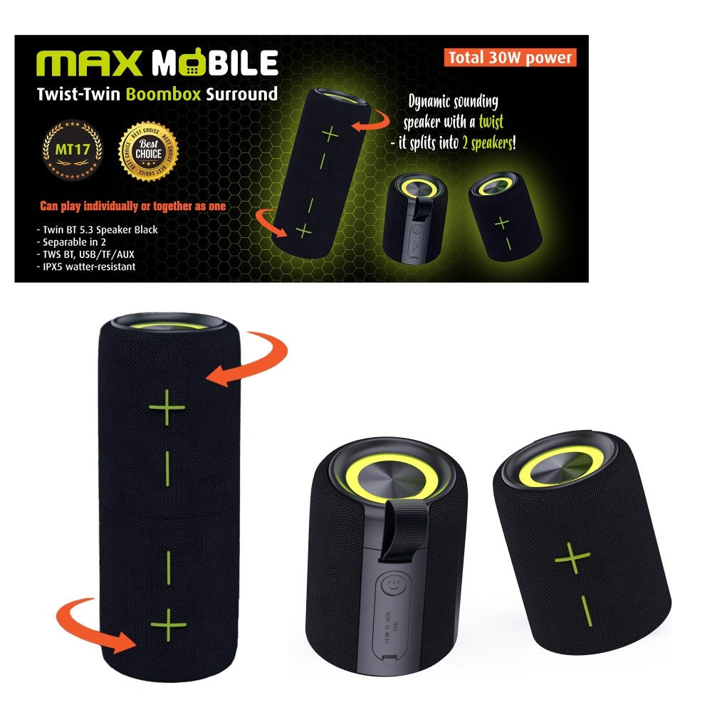 Bluetooth Zvočnik Maxmobile TwistTwin Boombox MT17 - Akcija v trgovini Pevex