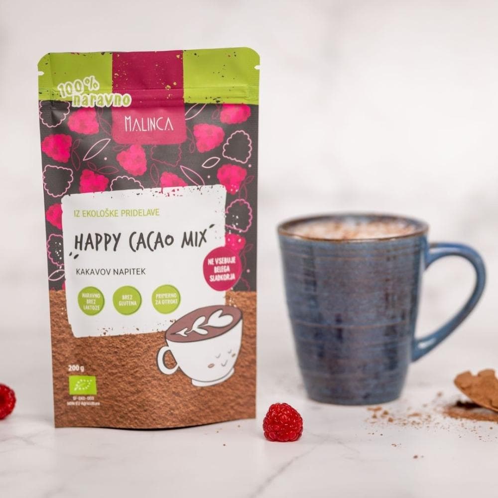 Bio kakav Happy Cacao Mix Malinca 200 g Akcija v trgovini E.Leclerc
