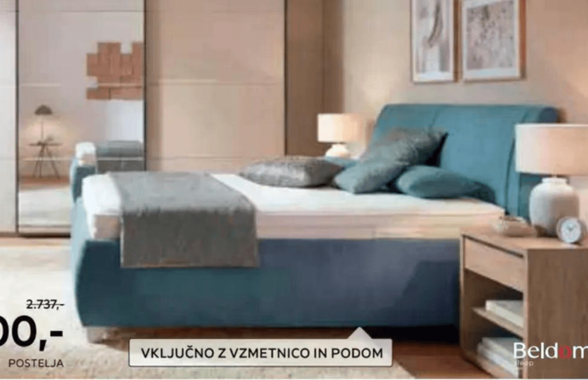 Oblazinjena postelja Beldom - Akcija v trgovini Lesnina
