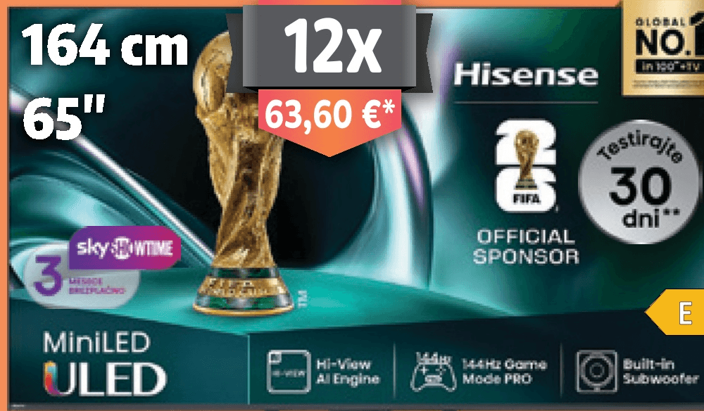 ULED Mini LED TV Hisense 65U7Q 164 cm, 65" Akcija v trgovini E.Leclerc