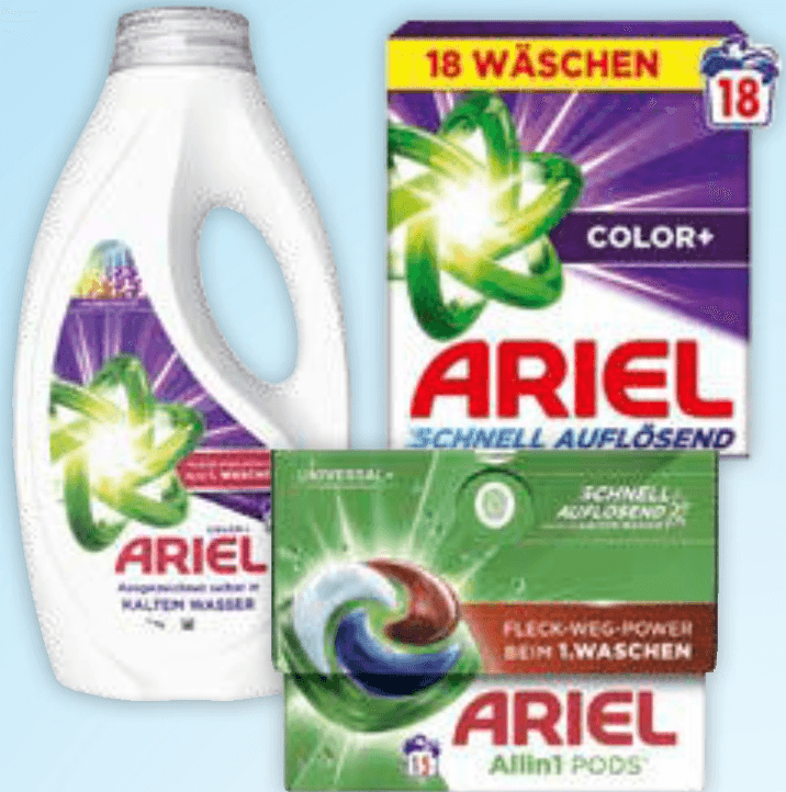 ARIEL prašek za perilo 900 g, 18 pranj ali tekoče sredstvo za pranje perila 900 ml, 20 pranj Akcija v trgovini Mueller