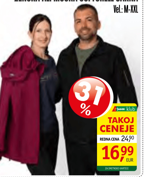 Ženska ali moška softshell jakna Akcija v trgovini Jager