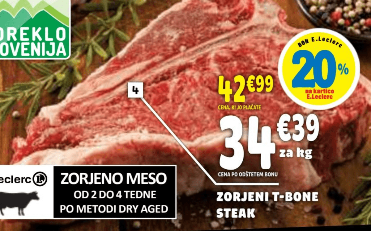 Zorjeni T-bone steak Akcija v trgovini E.Leclerc