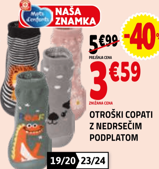 Otroški copati z nedrsečim podplatom - Akcija v trgovini E.Leclerc