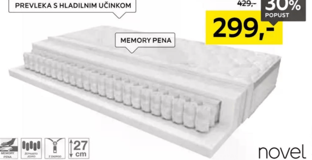 Vzmetnica Memory pena 90 X 200 cm, višina 27 cm - Akcija v trgovini Lesnina