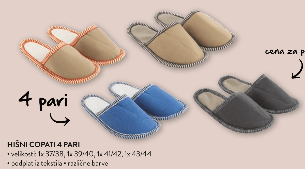 Hišni copati 4 pari - Akcija v trgovini Spar