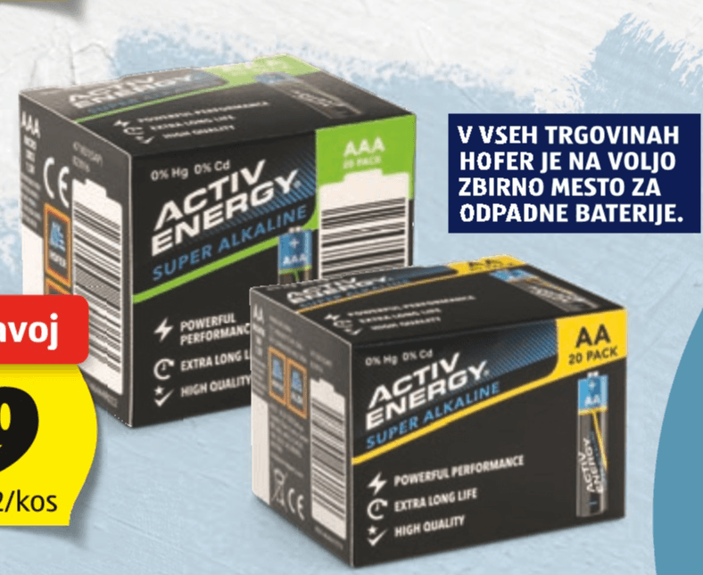 Activ Energy baterije 20 kosov Akcija v trgovini Hofer