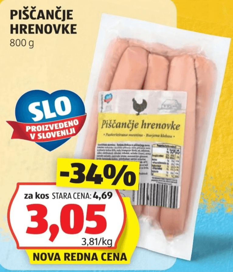 Piščančje hrenovke 800 g Akcija v trgovini Hofer