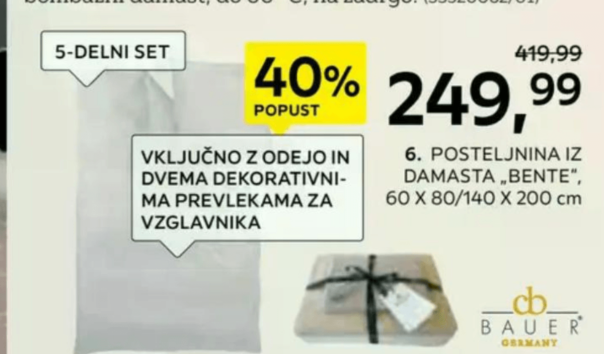 Set posteljnina iz damasta „BENTE" 5-delni set Bauer Germany - Akcija v trgovini Lesnina