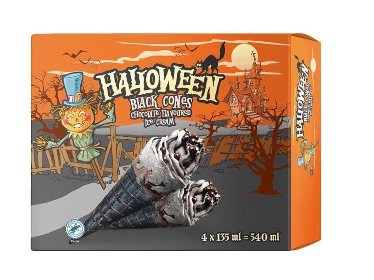 Halloween sladoledni črni korneti 4 x 135 ml Akcija v trgovini Lidl