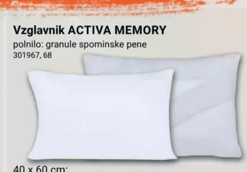 Vzglavnik Activa Memory 40 x 60 cm Akcija v trgovini Pevex