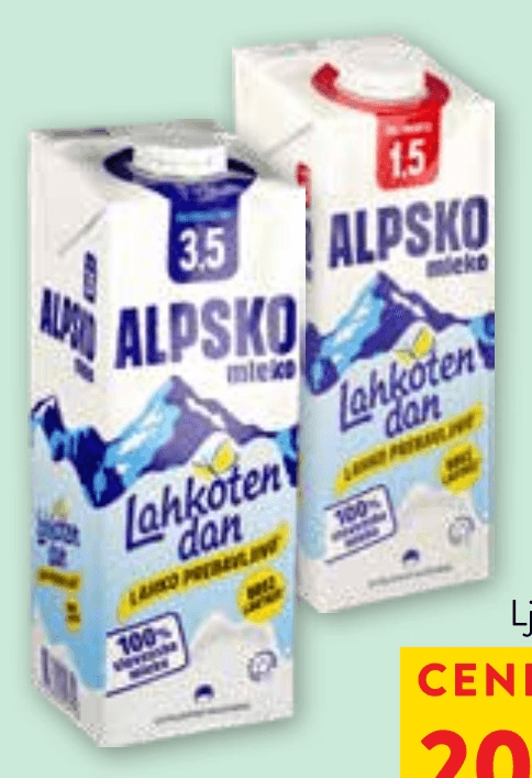 Alpsko mleko 1 l Akcija v trgovini Spar