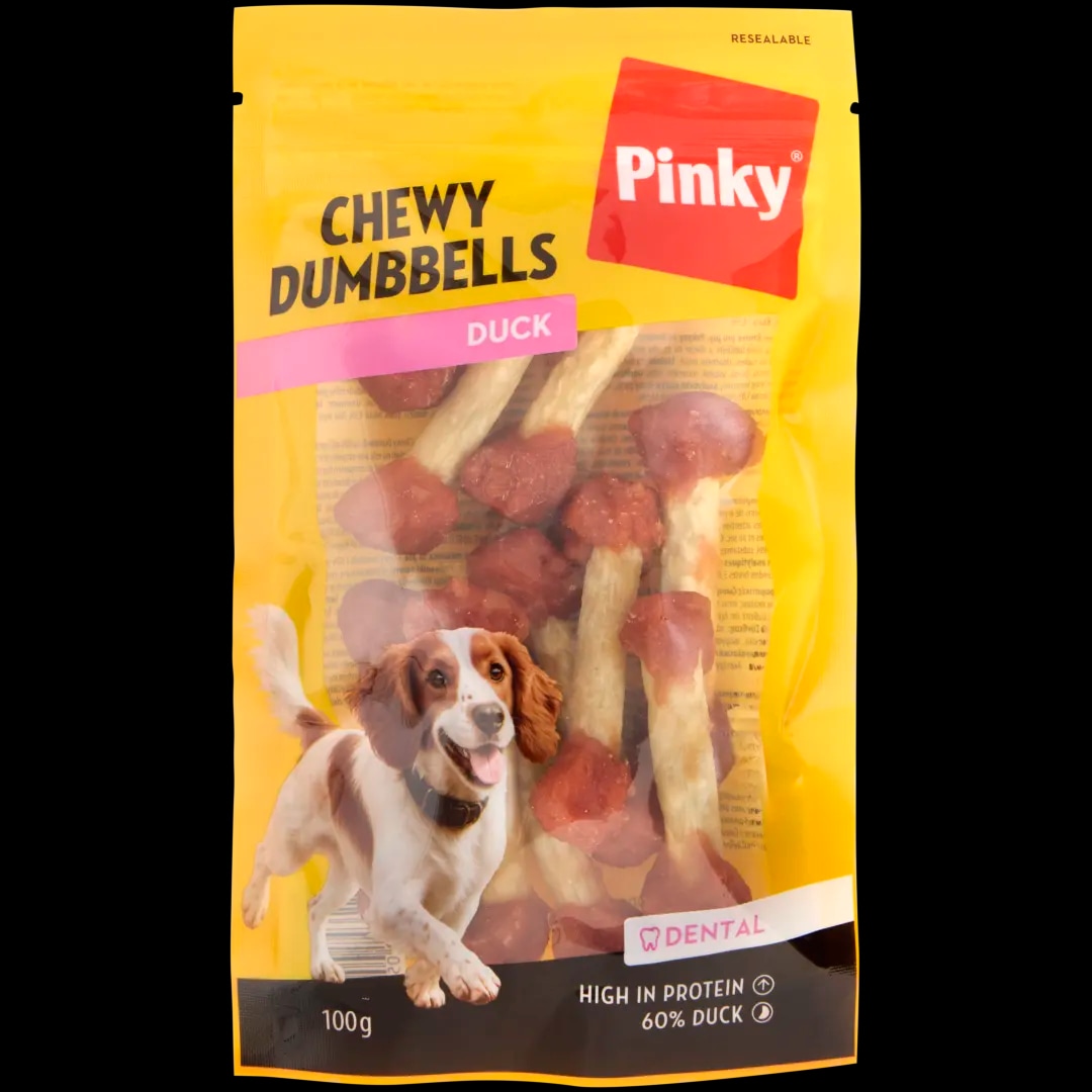 Pinky prigrizki za pse Duck Dumbbells 100 g Akcija v trgovini Action