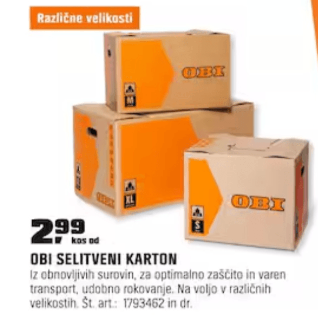 Selitveni karton OBI Akcija v trgovini Obi