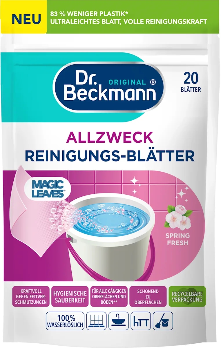 Dr. Beckmann Magic Leaves Spring Fresh večnamensko čistilo za tla v lističih 20 kosov, 44 g - Akcija v trgovini Dm