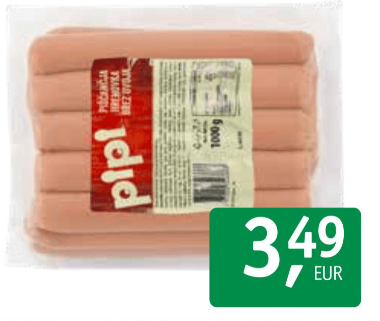 Piščančje hrenovke Pipi 1000 g Akcija v trgovini Jager