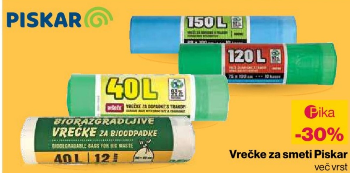 Vrečke za smeti Piskar - Akcija v trgovini Mercator