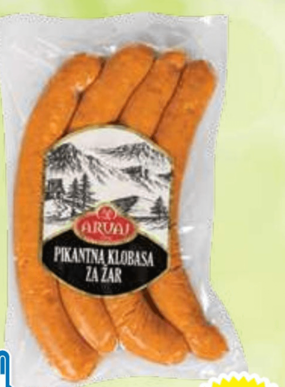 Pikantna klobasa za žar Arvaj Akcija v trgovini E.Leclerc