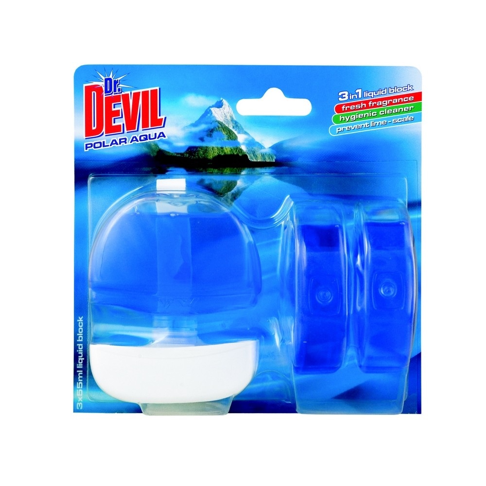 Tekoči osvežilec za WC školjko Dr. Devil 3x 55 ml Akcija v trgovini E.Leclerc