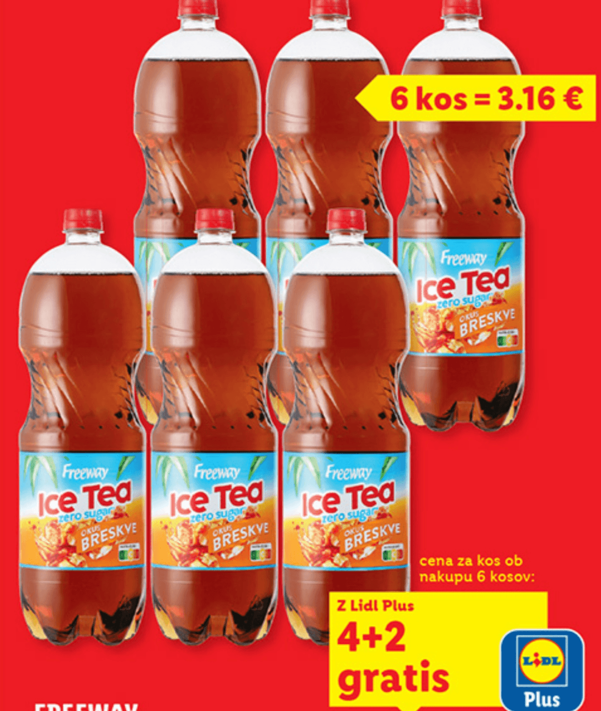 FREEWAY Ledeni čaj brez sladkorja 6 x 1.5 L - Akcija v trgovini Lidl