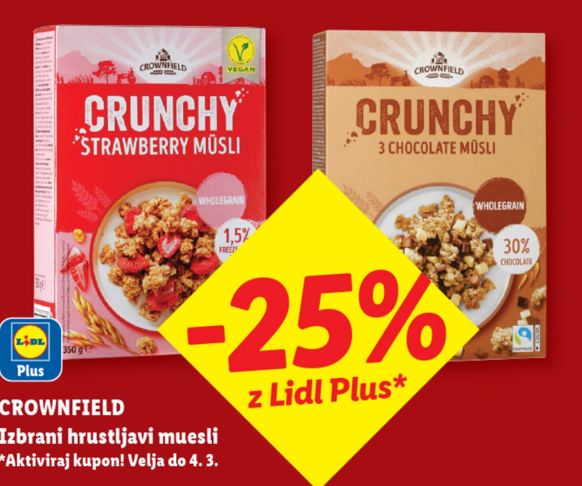 CROWNFIELD Izbrani hrustljavi muesli 350 g - Akcija v trgovini Lidl