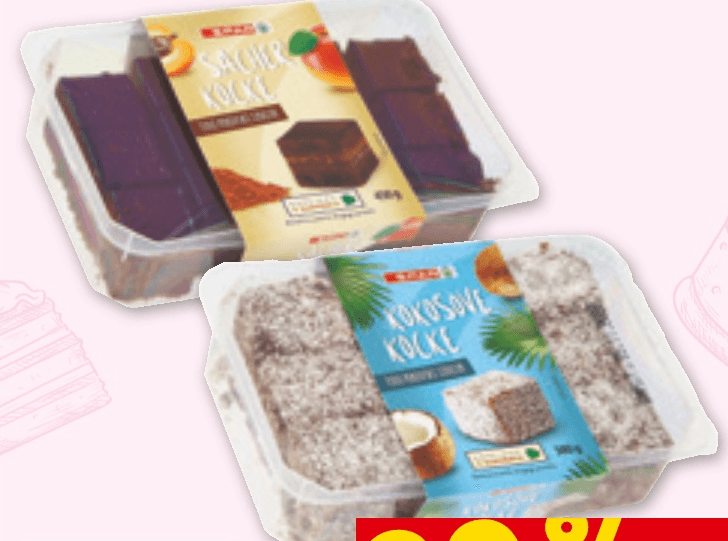 Sacher kocke ali Kokosove kocke 450 g ali 380 g SPAR - Akcija v trgovini Spar