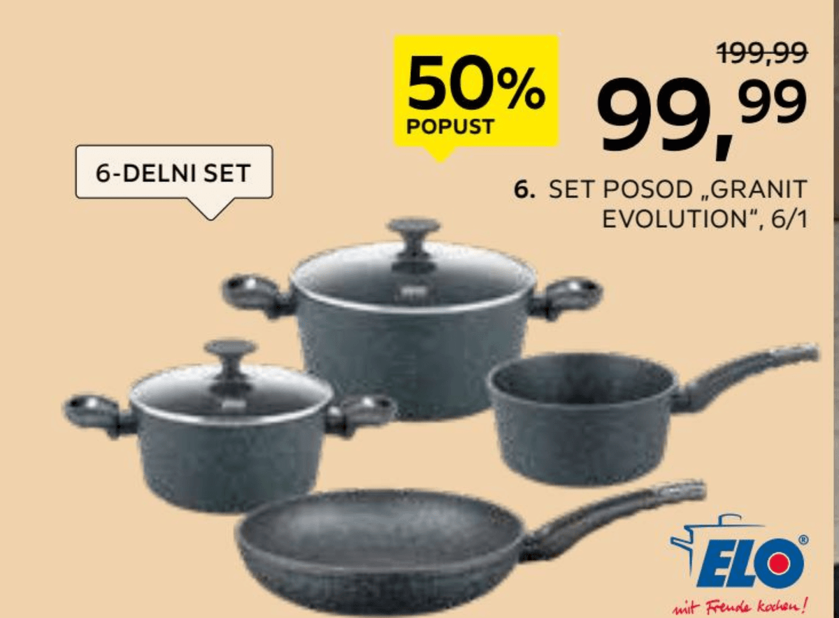 Elo set posod „GRANIT EVOLUTION“ 6/1 Akcija v trgovini Lesnina