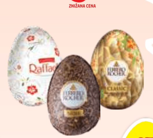Čokoladno jajce Raffaello ali Ferrero Rocher 100 g Raffaello, Ferrero Rocher - Akcija v trgovini E.Leclerc