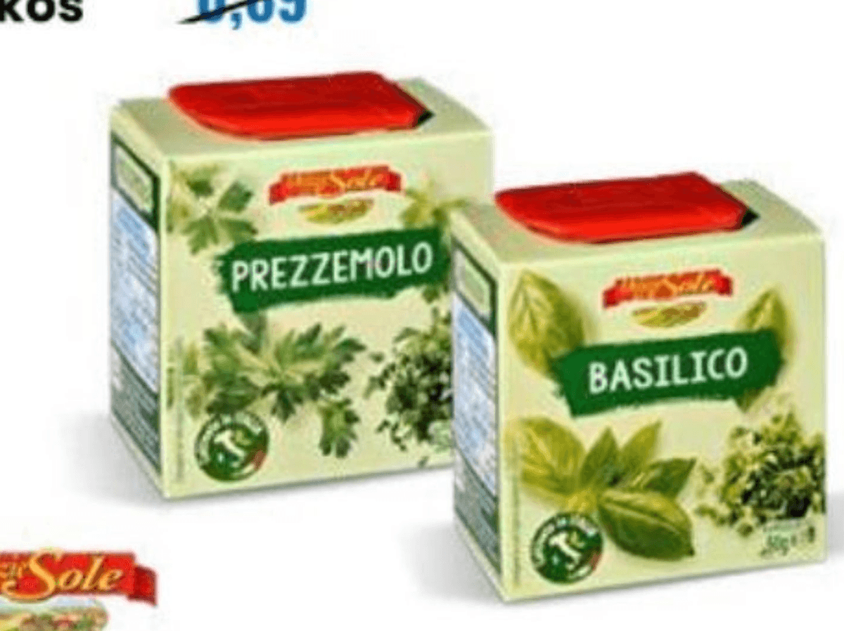 Bazilika/Peteršilj, sesekljani Delizie Sole 50 g Akcija v trgovini Eurospin