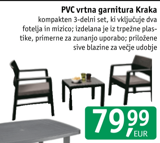 PVC vrtna garnitura Kraka - Akcija v trgovini Jager