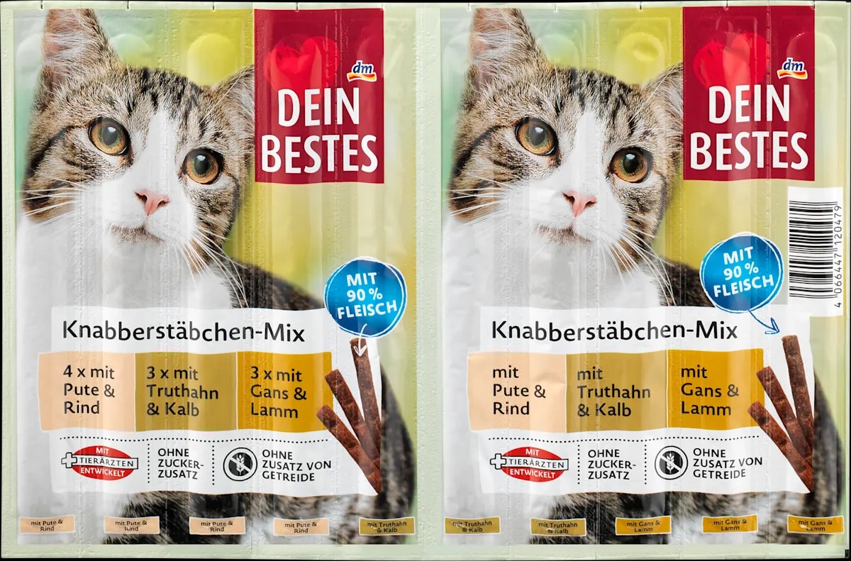 Znamka dm DEIN BESTES dopolnilna hrana za odrasle mačke multivitaminska krema 100 g - Akcija v trgovini Dm